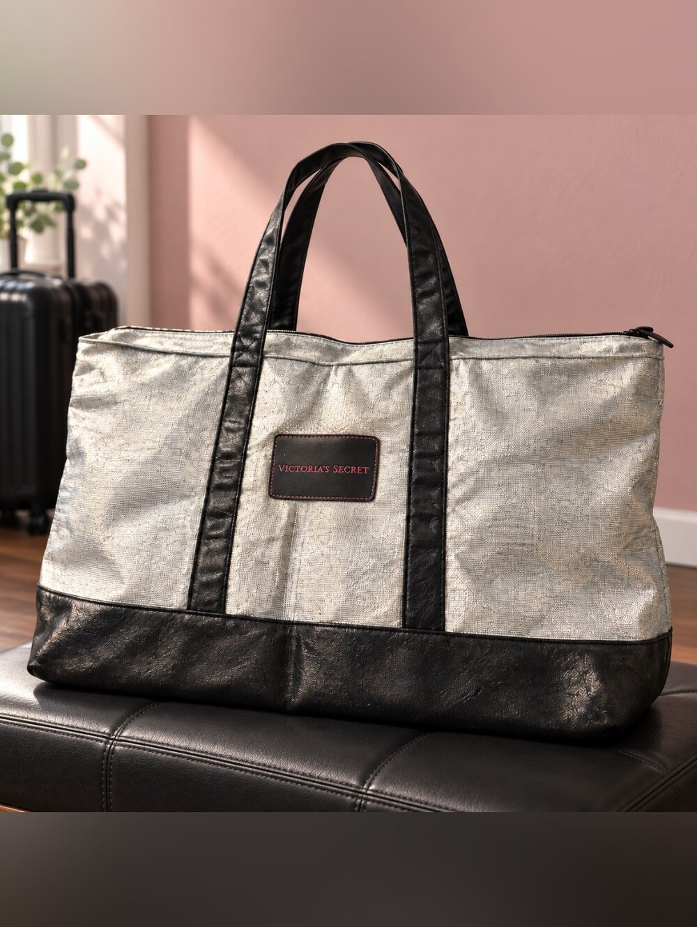 Victoria's Secret Silver and Black Travel Tote